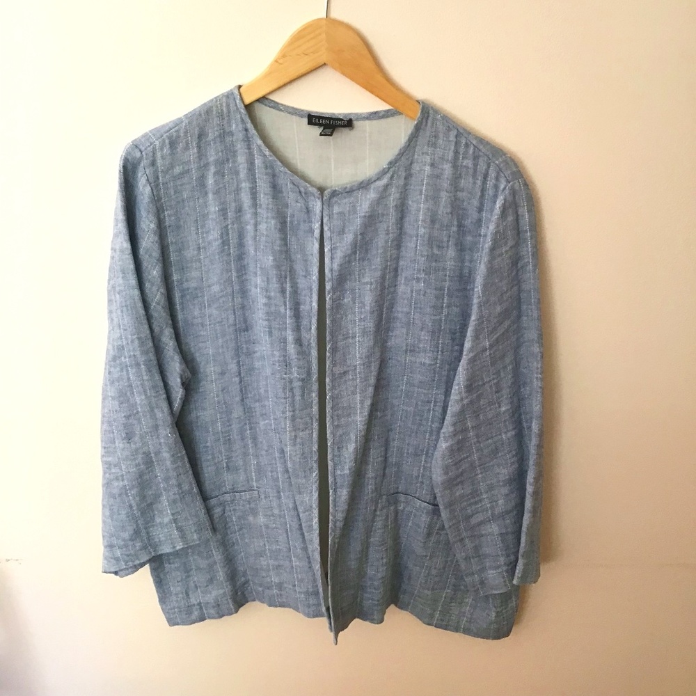 Eileen Fisher Open Linen/Cotton Jacket XL Light Blue